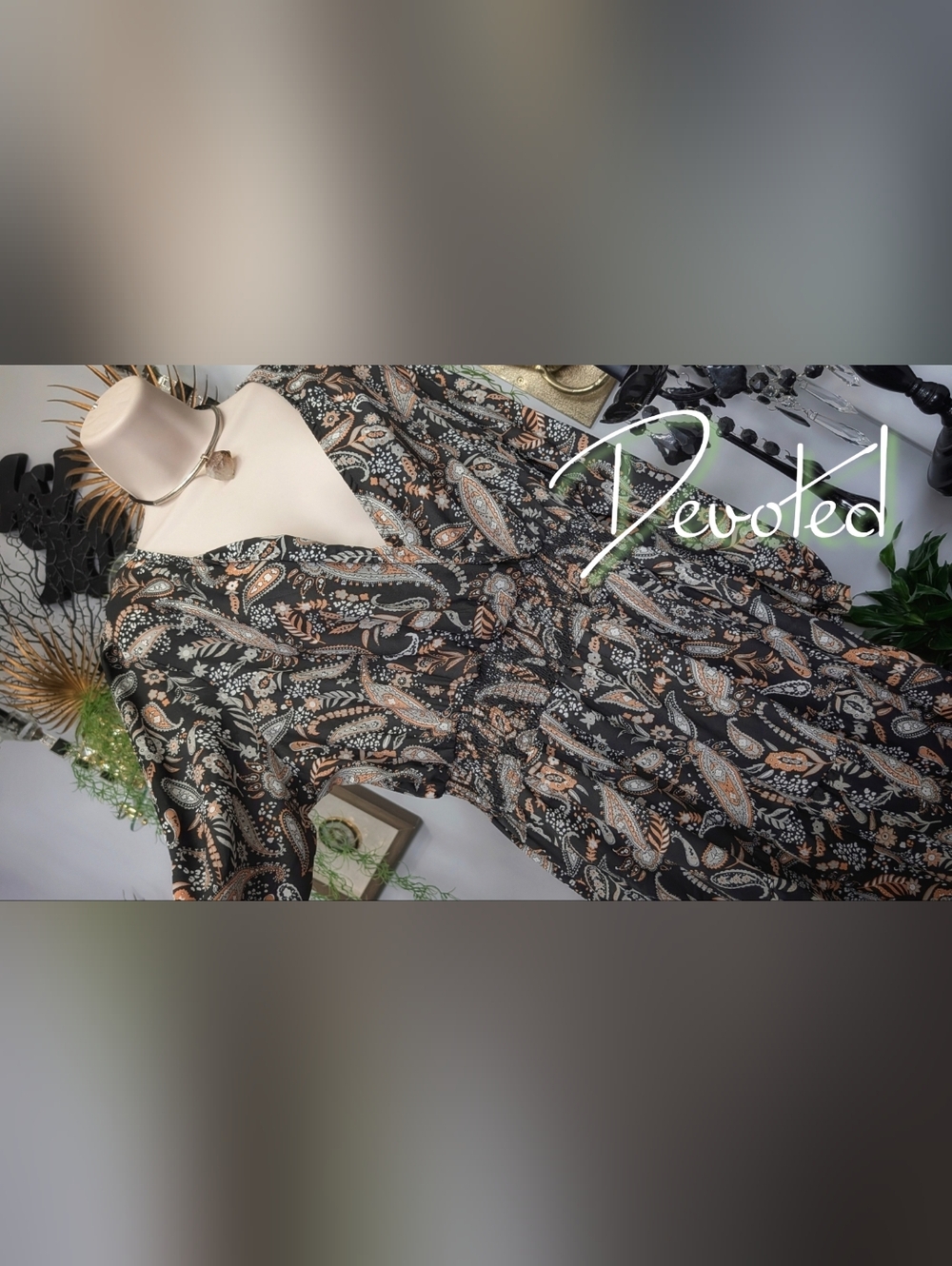 Devoted Black & Coral Paisley Long Sleeve Maxi Dress 1X